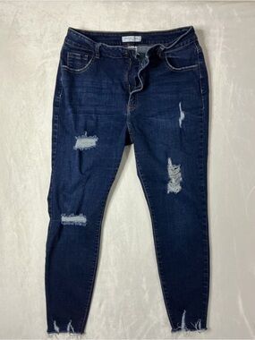 Encore Jeans Women's Dark Blue Distressed Skinny Jeans